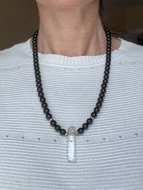 SAMATA STONES Matte Onyx & Clear Quartz Mala Necklace Yoga Healing Crystals